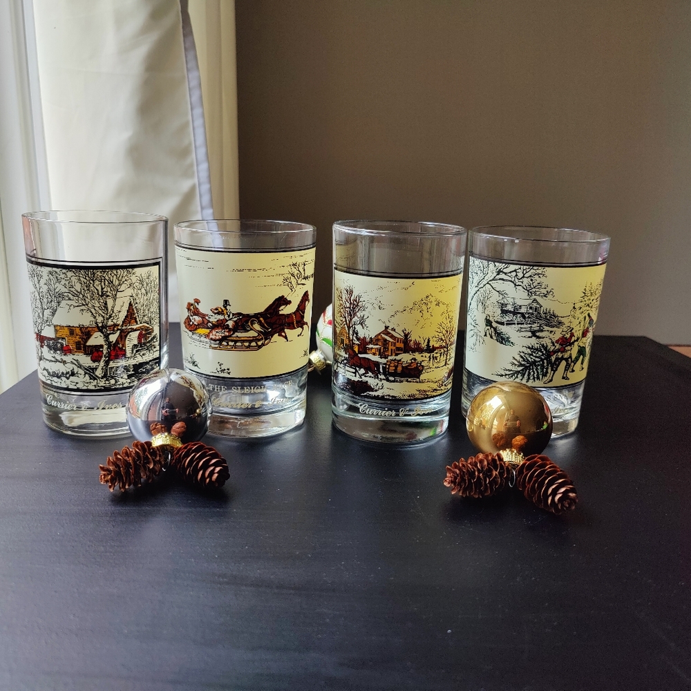 Currier and Ives | vintage Arby's collector Christmas lowball glasses 🌲❄️⛄